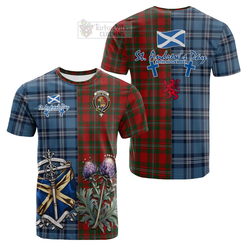 Tartan Vibes Clothing MacGregor (McGregor) Tartan Cotton T-shirt Happy St. Andrew's Day Half Tartan Style