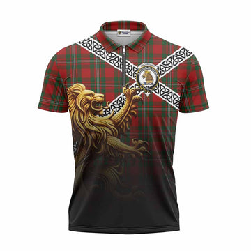 MacGregor (McGregor) Crest Tartan Zipper Polo Shirt with Golden Lion Emblem Celtic Style Unisex - Tartan Vibes Clothing