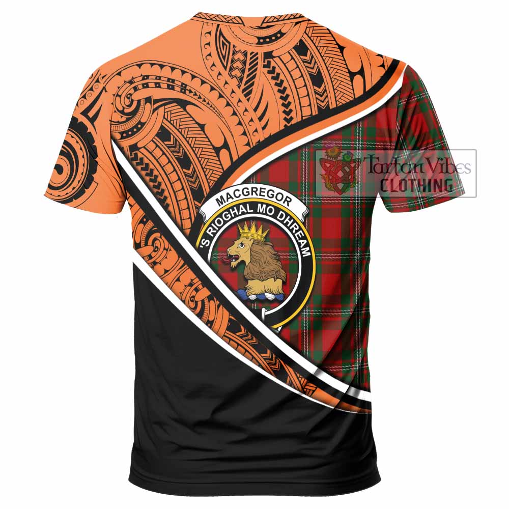 Tartan Vibes Clothing MacGregor (McGregor) Crest Tartan T-Shirt with Maori Tattoo Style - Orange Version