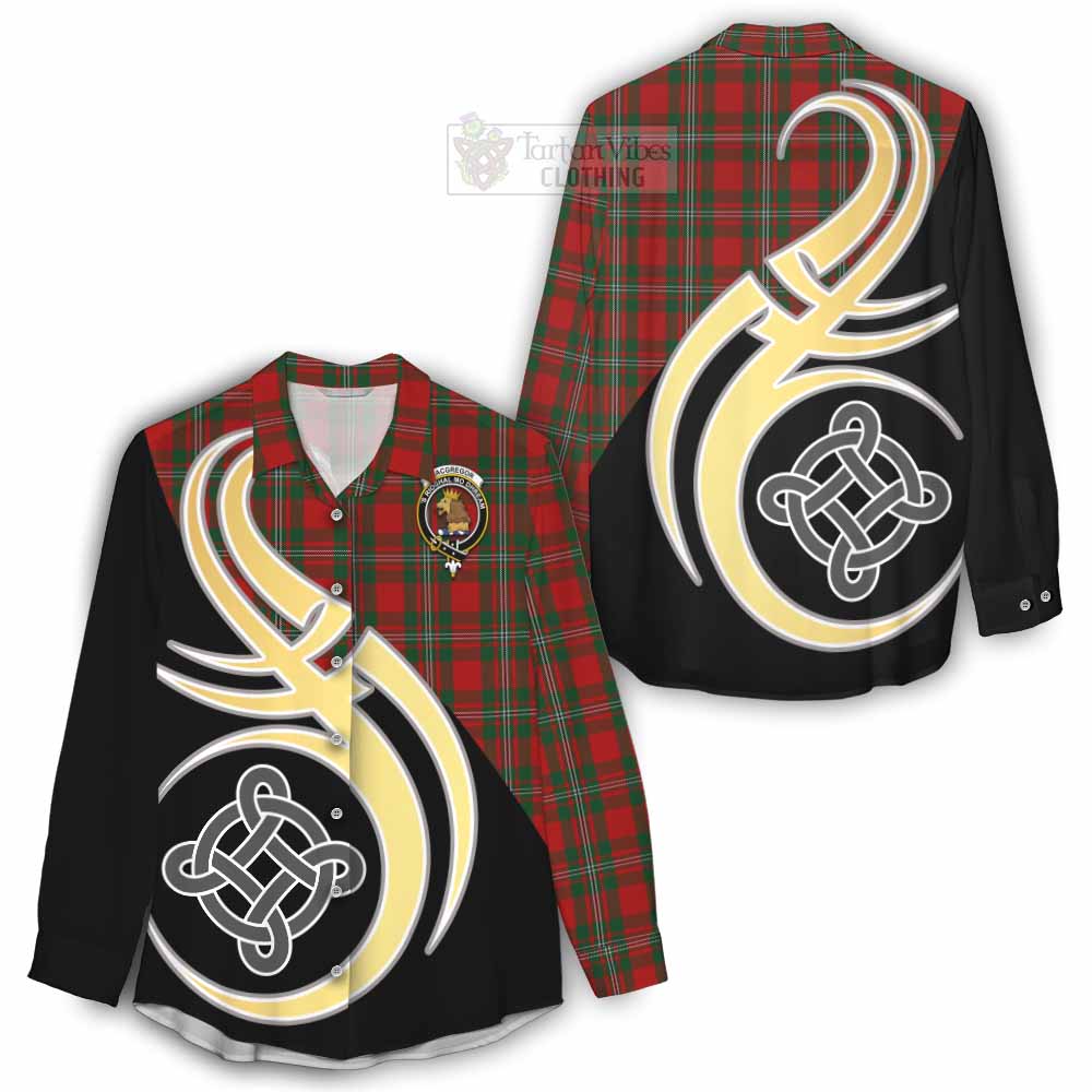 Tartan Vibes Clothing MacGregor (McGregor) Tartan Women's Casual Shirt with Family Crest and Celtic Symbol Style