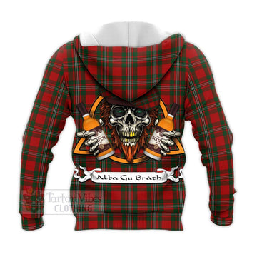 MacGregor (McGregor) Tartan Knitted Hoodie with Family Crest and Bearded Skull Holding Bottles of Whiskey