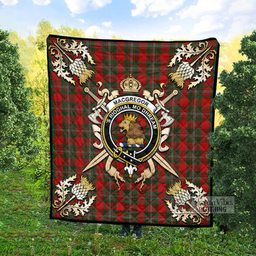 MacGregor (McGregor) Tartan Quilt with Family Crest and Scottish Golden Courage Shield