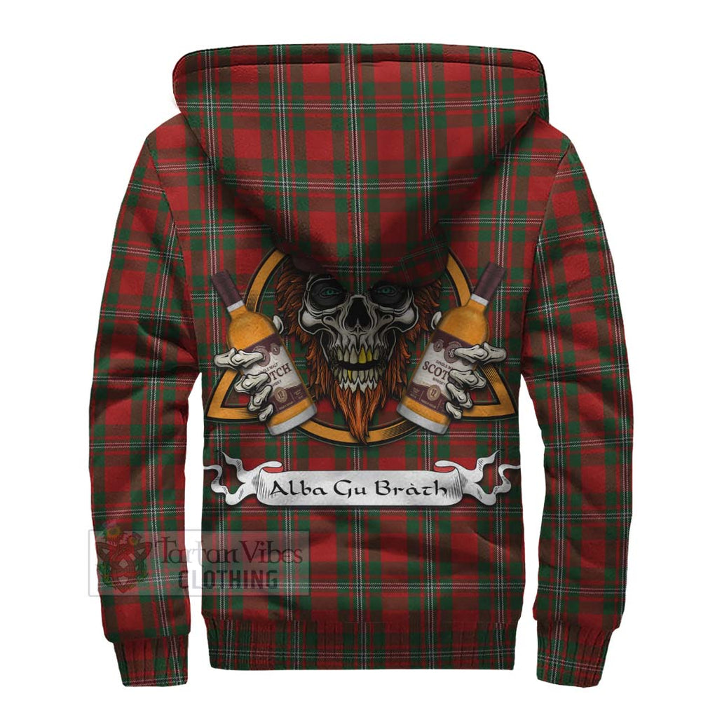 Tartan Vibes Clothing MacGregor (McGregor) Tartan Sherpa Hoodie with Family Crest and Bearded Skull Holding Bottles of Whiskey