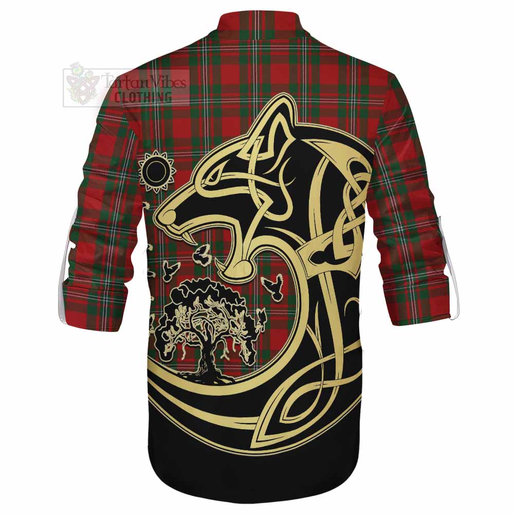 Tartan Vibes Clothing MacGregor (McGregor) Tartan Ghillie Kilt Shirt with Family Crest Celtic Wolf Style