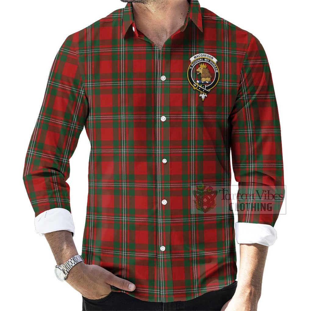 Tartan Vibes Clothing MacGregor (McGregor) Tartan Long Sleeve Button Shirt with Family Crest and Bearded Skull Holding Bottles of Whiskey