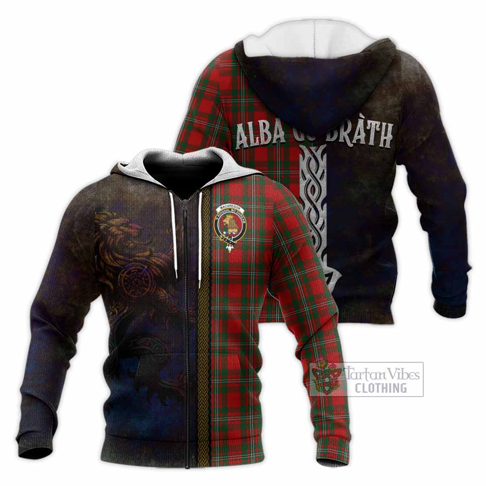 MacGregor (McGregor) Tartan Family Crest Knitted Hoodie Alba Gu Brath Be Brave Lion Ancient Style Unisex Knitted Zip Hoodie - Tartan Vibes Clothing