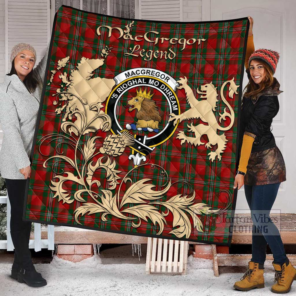 Tartan Vibes Clothing MacGregor (McGregor) Tartan Quilt with Family Crest and Scottish Symbol Style