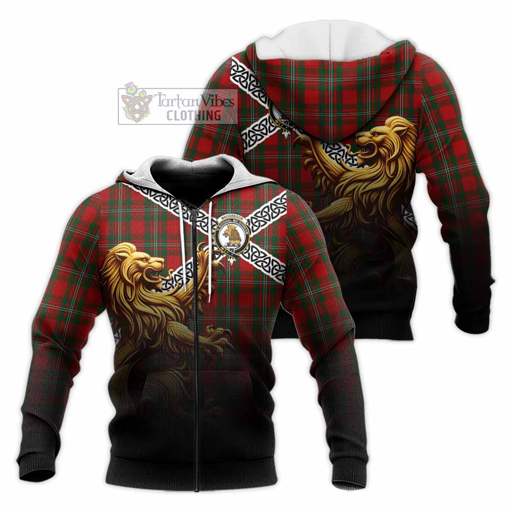 MacGregor (McGregor) Crest Tartan Knitted Hoodie with Golden Lion Emblem Celtic Style Unisex Knitted Zip Hoodie - Tartan Vibes Clothing