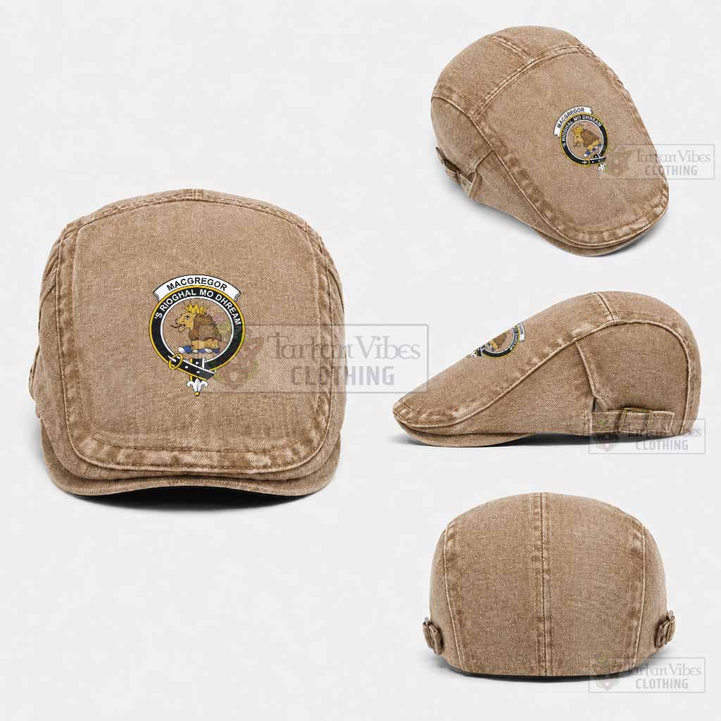 MacGregor (McGregor) Scottish Clan Crest Washed Flat Cap - Unisex Jeff Cap One Size (Adjustable) Khaki - Tartan Vibes Clothing