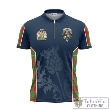 MacGregor Modern Tartan Zipper Polo Shirt with Family Crest and Scottish Thistle Vibes Sport Style