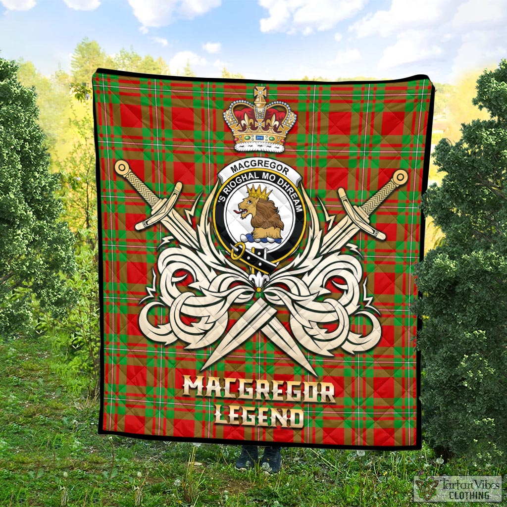 Tartan Vibes Clothing MacGregor Modern Tartan Quilt with Clan Crest and the Golden Sword of Courageous Legacy