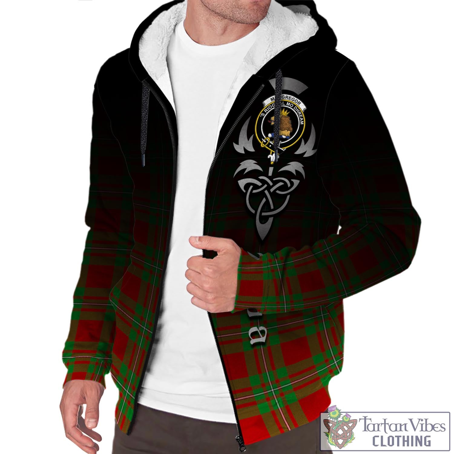 Tartan Vibes Clothing MacGregor Modern Tartan Sherpa Hoodie Featuring Alba Gu Brath Family Crest Celtic Inspired