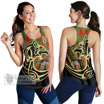 MacGregor Modern Tartan Women's Racerback Tanks with Family Crest Celtic Wolf Style