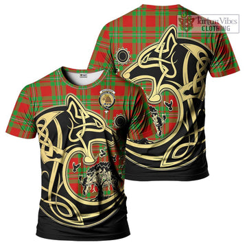 MacGregor Modern Tartan T-Shirt with Family Crest Celtic Wolf Style