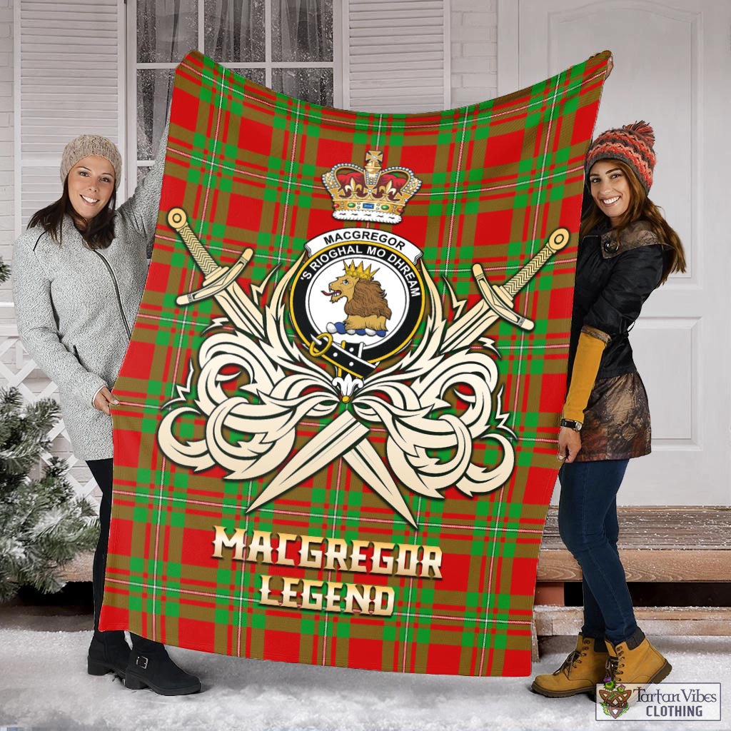 Tartan Vibes Clothing MacGregor Modern Tartan Blanket with Clan Crest and the Golden Sword of Courageous Legacy