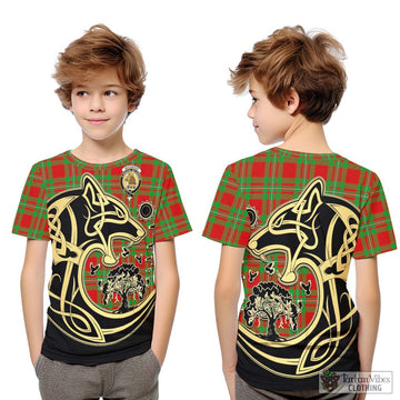 MacGregor Modern Tartan Kid T-Shirt with Family Crest Celtic Wolf Style