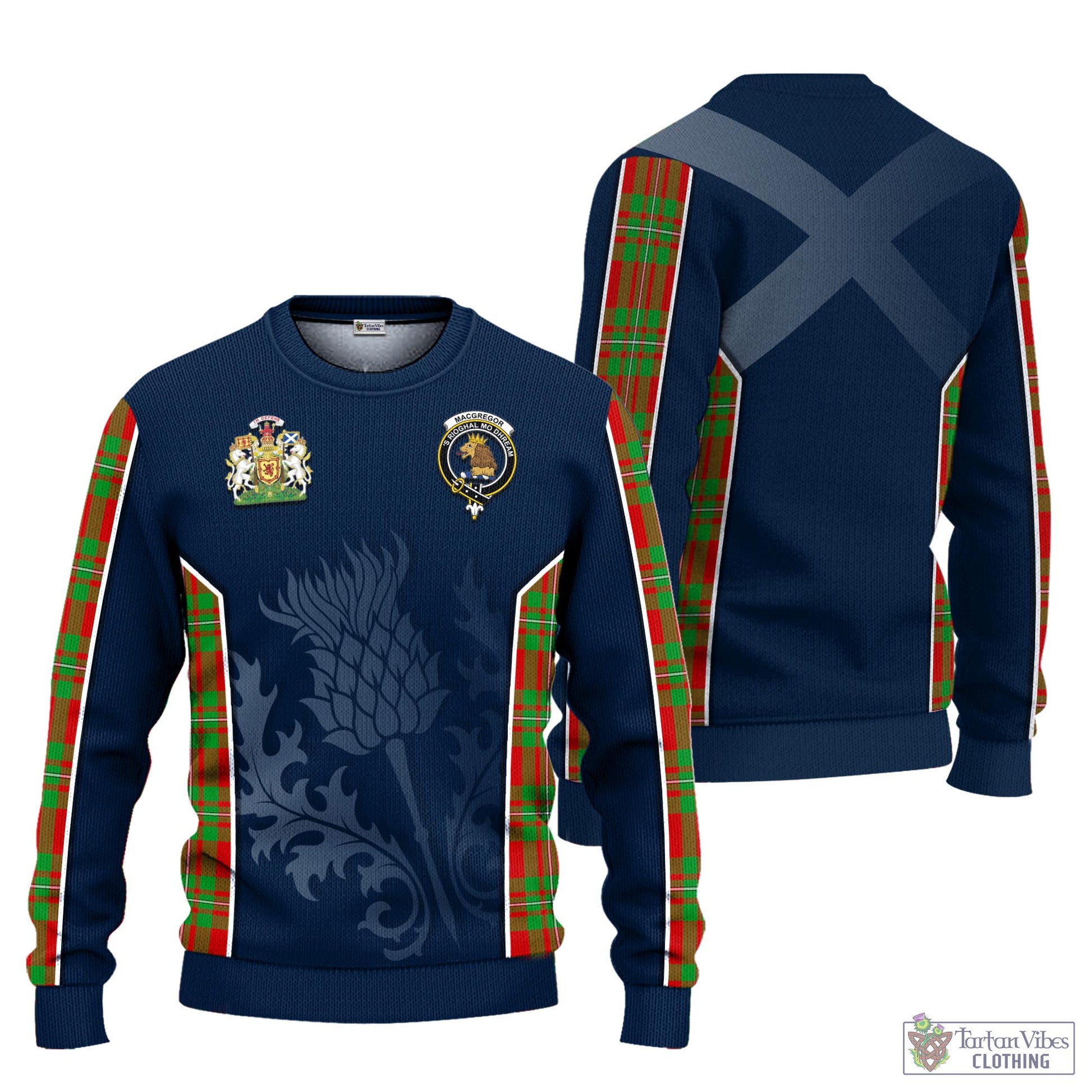 Tartan Vibes Clothing MacGregor Modern Tartan Knitted Sweatshirt with Family Crest and Scottish Thistle Vibes Sport Style