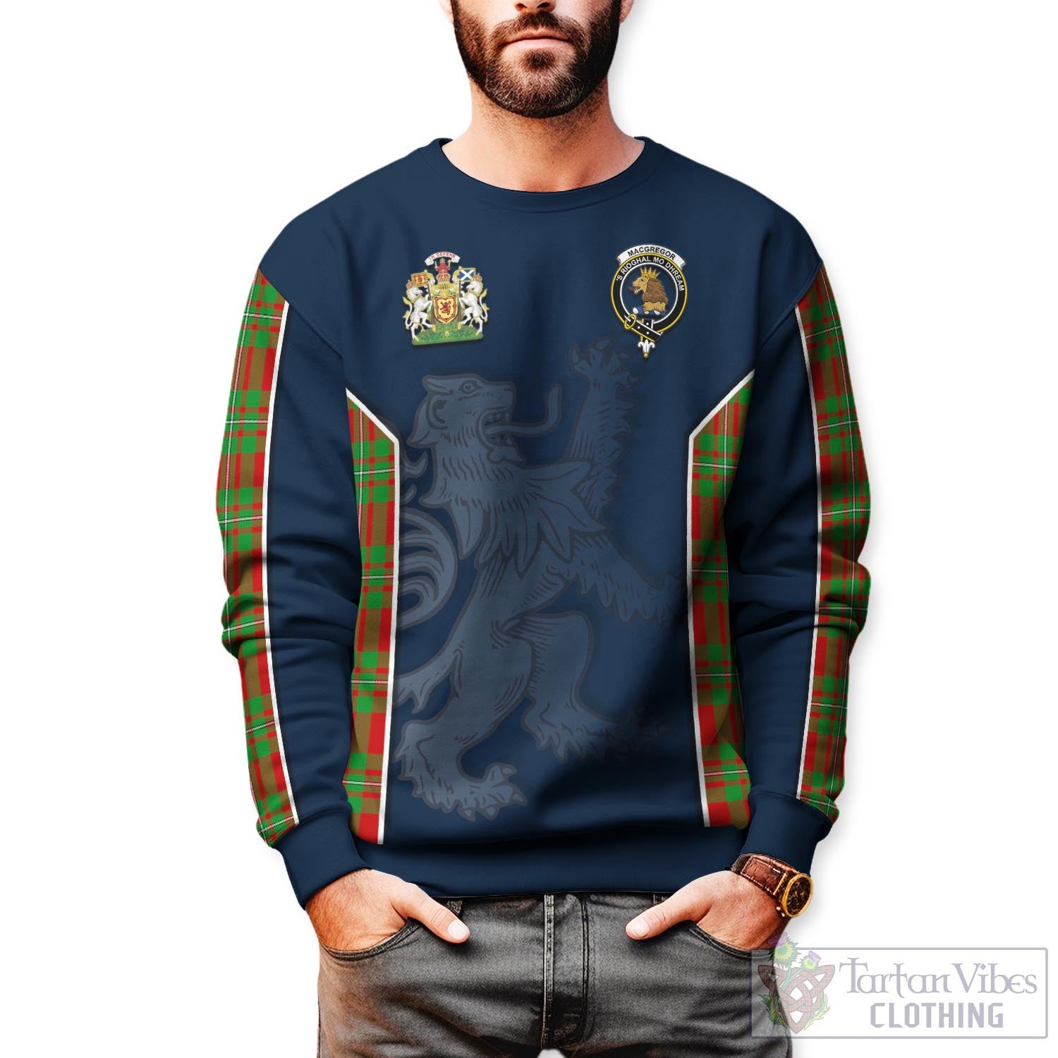 Tartan Vibes Clothing MacGregor Modern Tartan Sweater with Family Crest and Lion Rampant Vibes Sport Style