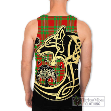 MacGregor Modern Tartan Men's Tank Top with Family Crest Celtic Wolf Style