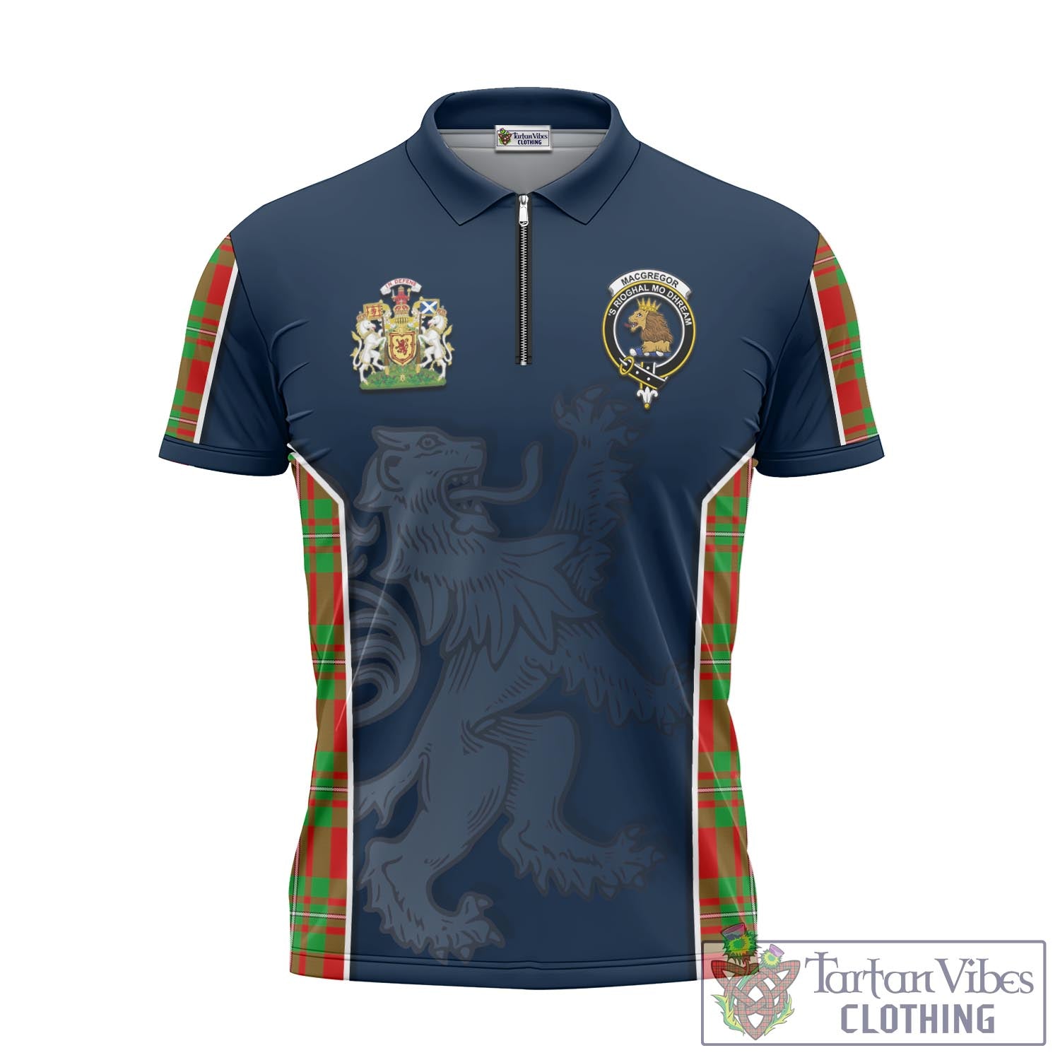 Tartan Vibes Clothing MacGregor Modern Tartan Zipper Polo Shirt with Family Crest and Lion Rampant Vibes Sport Style