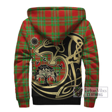 MacGregor Modern Tartan Sherpa Hoodie with Family Crest Celtic Wolf Style