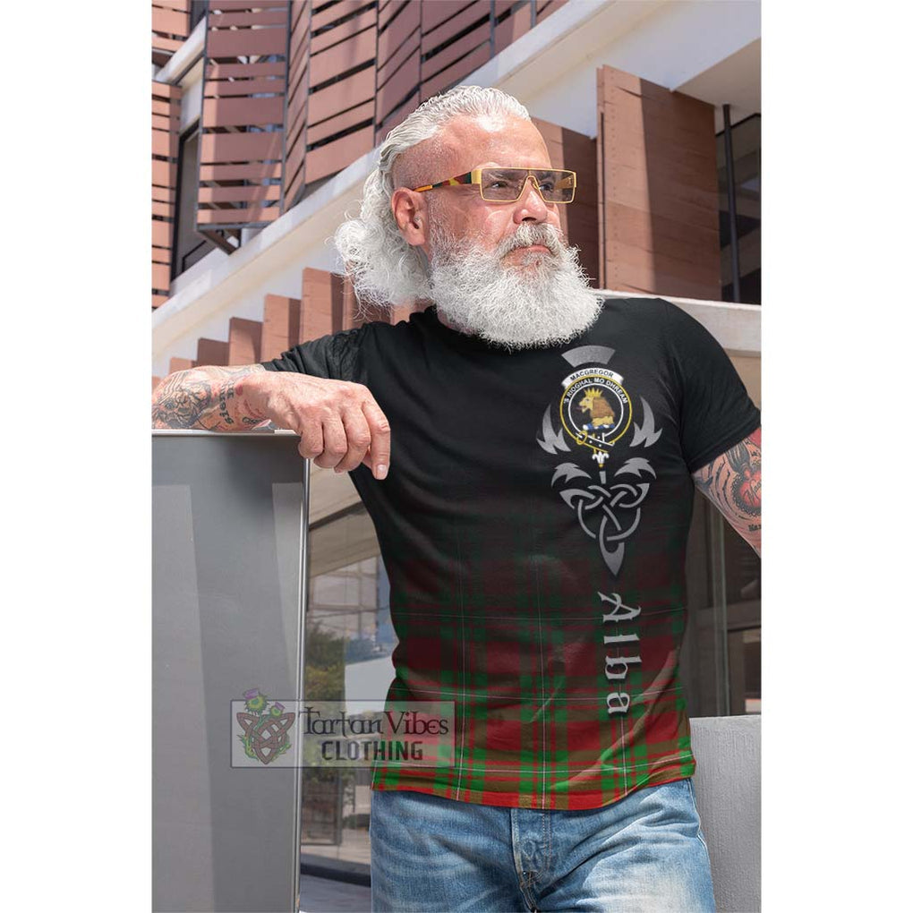 Tartan Vibes Clothing MacGregor Modern Tartan Cotton T-shirt Featuring Alba Gu Brath Family Crest Celtic Inspired