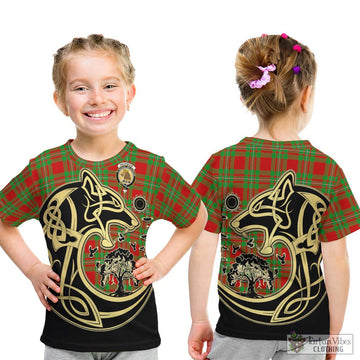 MacGregor Modern Tartan Kid T-Shirt with Family Crest Celtic Wolf Style