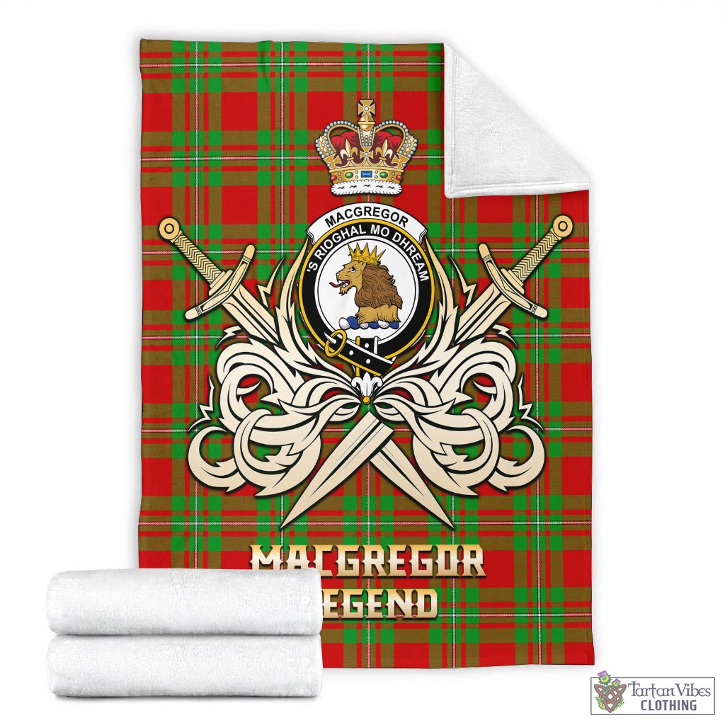 Tartan Vibes Clothing MacGregor Modern Tartan Blanket with Clan Crest and the Golden Sword of Courageous Legacy