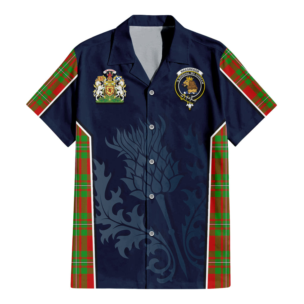 Tartan Vibes Clothing MacGregor Modern Tartan Short Sleeve Button Up Shirt with Family Crest and Scottish Thistle Vibes Sport Style