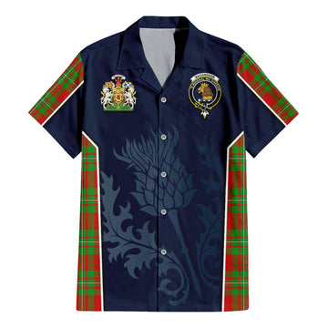 MacGregor Modern Tartan Short Sleeve Button Up Shirt with Family Crest and Scottish Thistle Vibes Sport Style