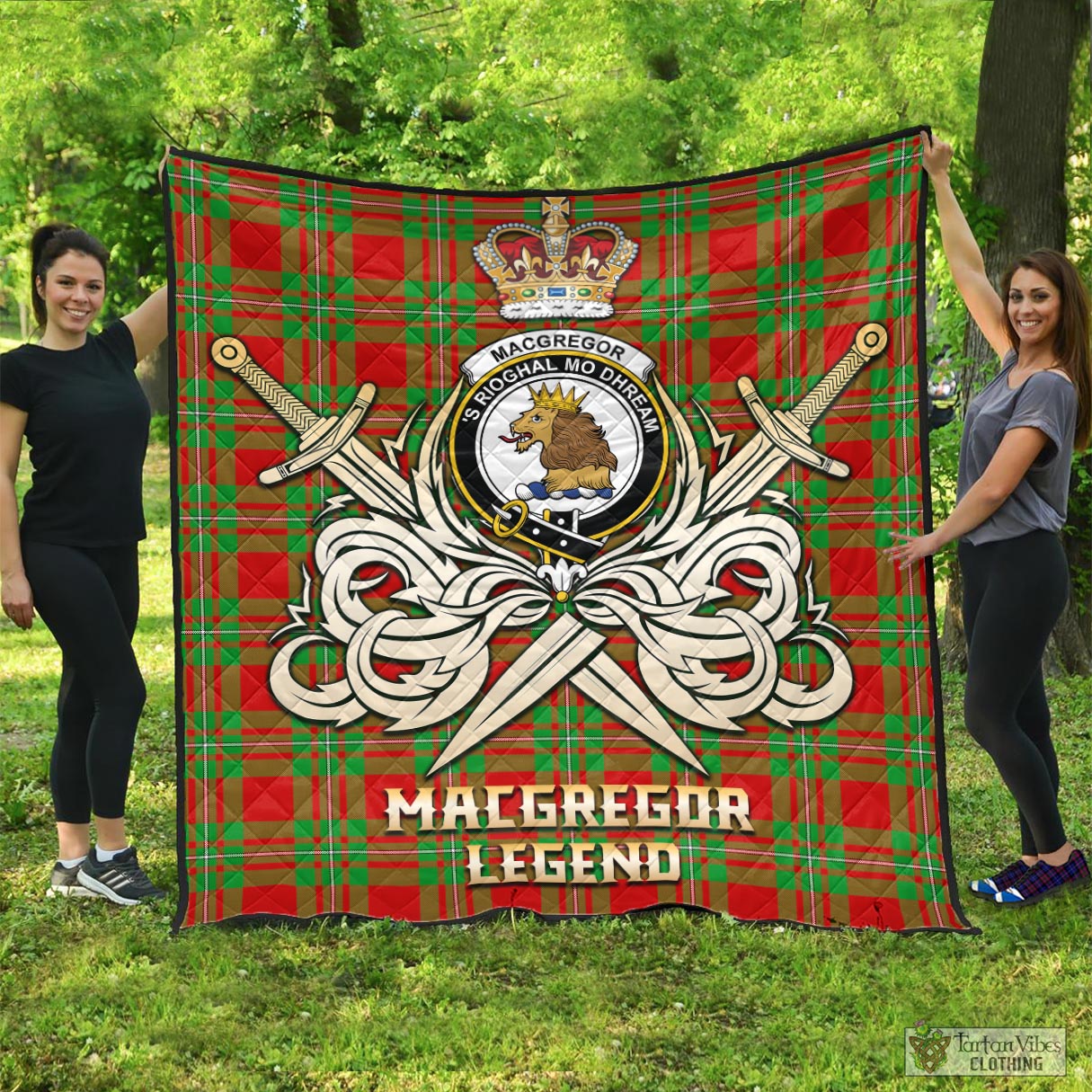 Tartan Vibes Clothing MacGregor Modern Tartan Quilt with Clan Crest and the Golden Sword of Courageous Legacy