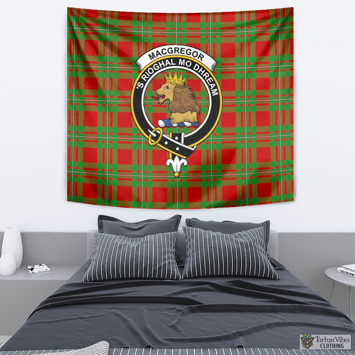 Tartan Vibes Clothing MacGregor Modern Tartan Tapestry Wall Hanging and Home Decor for Room with Family Crest