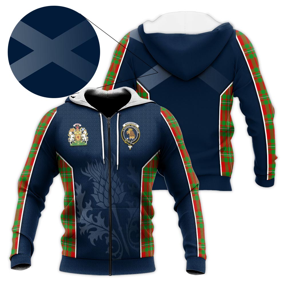 Tartan Vibes Clothing MacGregor Modern Tartan Knitted Hoodie with Family Crest and Scottish Thistle Vibes Sport Style