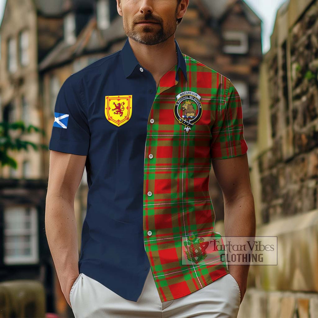 Tartan Vibes Clothing MacGregor Modern Tartan Short Sleeve Button Shirt with Scottish Lion Royal Arm Half Style