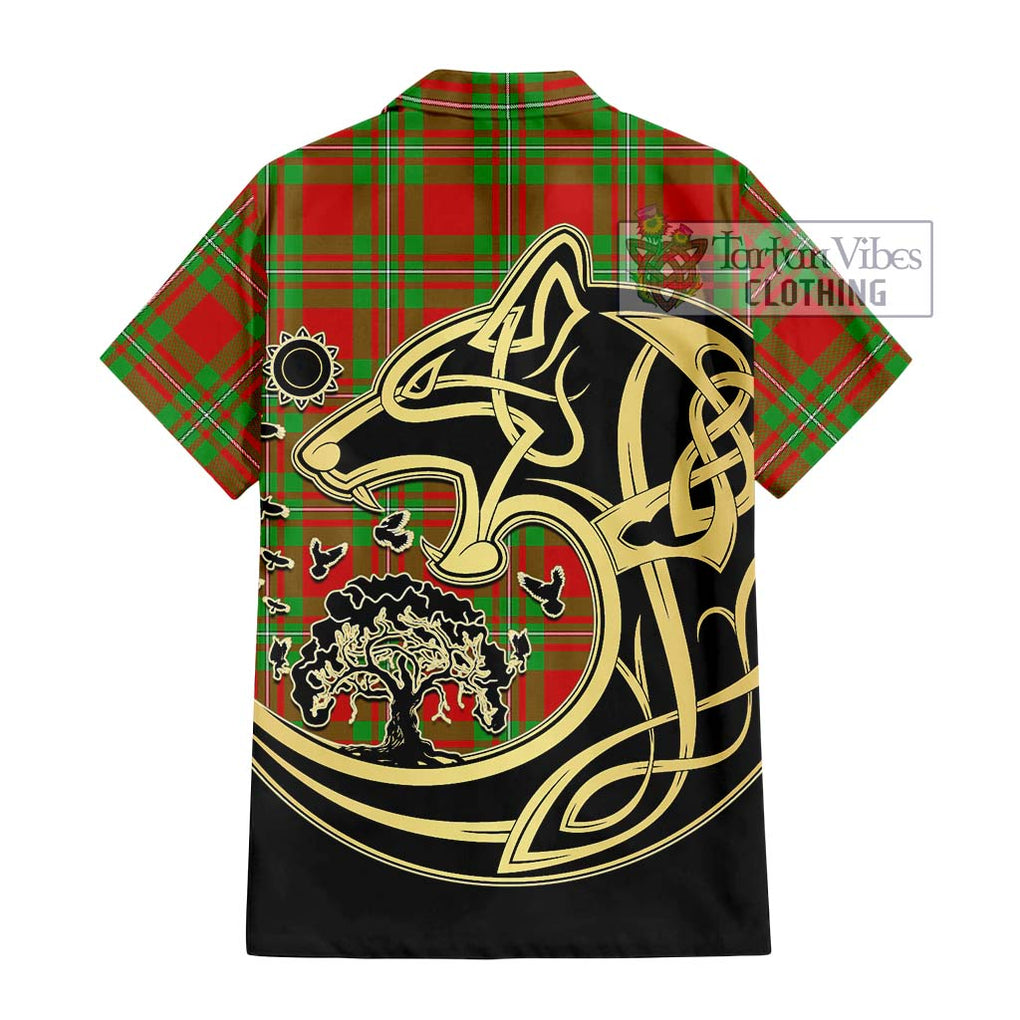 MacGregor Modern Tartan Short Sleeve Button Shirt with Family Crest Celtic Wolf Style - Tartan Vibes Clothing