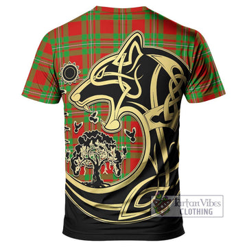 MacGregor Modern Tartan T-Shirt with Family Crest Celtic Wolf Style