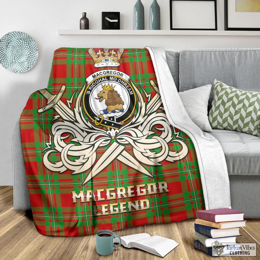 Tartan Vibes Clothing MacGregor Modern Tartan Blanket with Clan Crest and the Golden Sword of Courageous Legacy