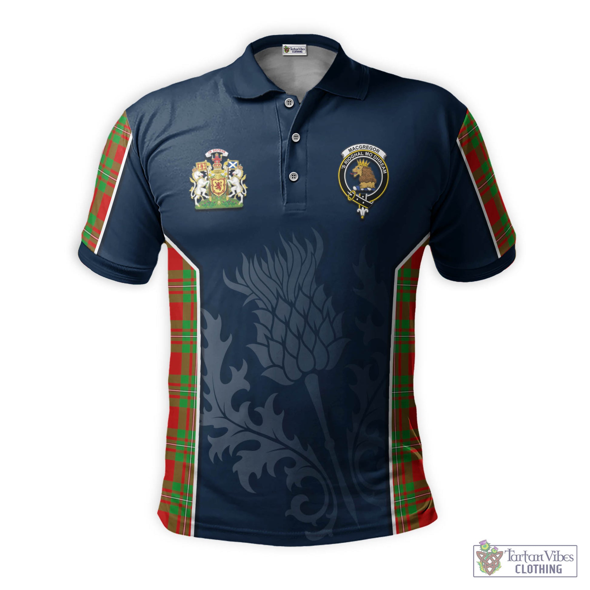 Tartan Vibes Clothing MacGregor Modern Tartan Men's Polo Shirt with Family Crest and Scottish Thistle Vibes Sport Style