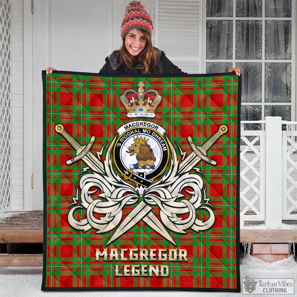 Tartan Vibes Clothing MacGregor Modern Tartan Quilt with Clan Crest and the Golden Sword of Courageous Legacy