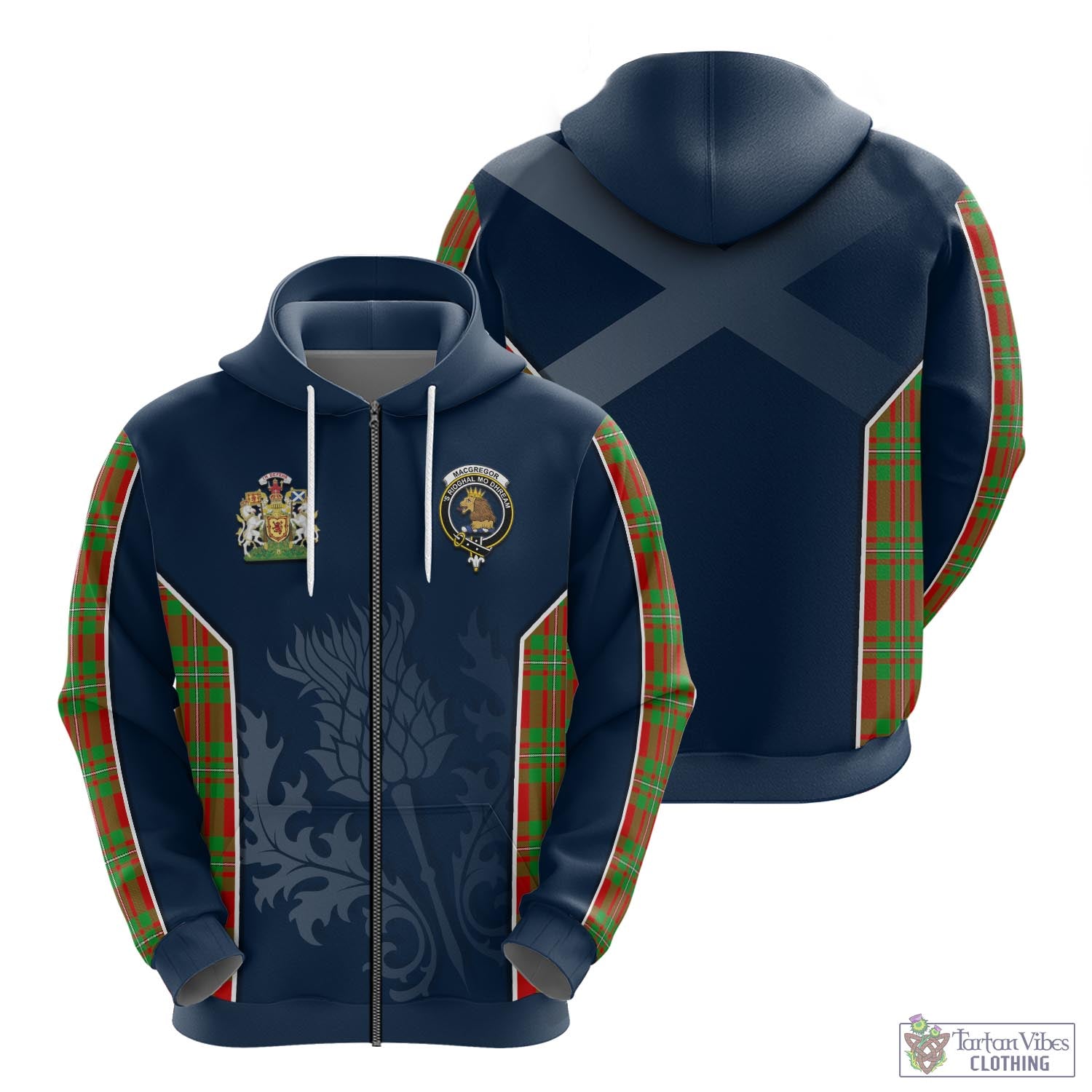 Tartan Vibes Clothing MacGregor Modern Tartan Hoodie with Family Crest and Scottish Thistle Vibes Sport Style