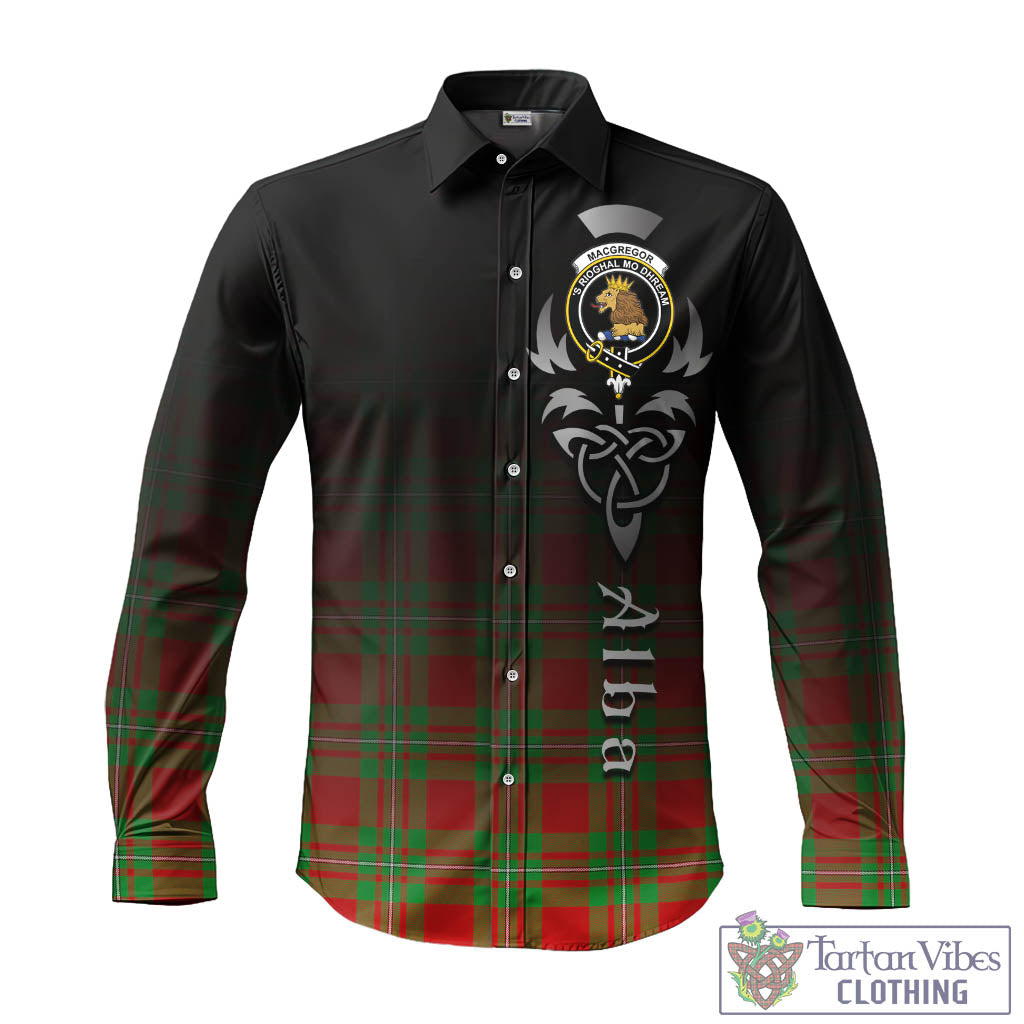 Tartan Vibes Clothing MacGregor Modern Tartan Long Sleeve Button Up Featuring Alba Gu Brath Family Crest Celtic Inspired