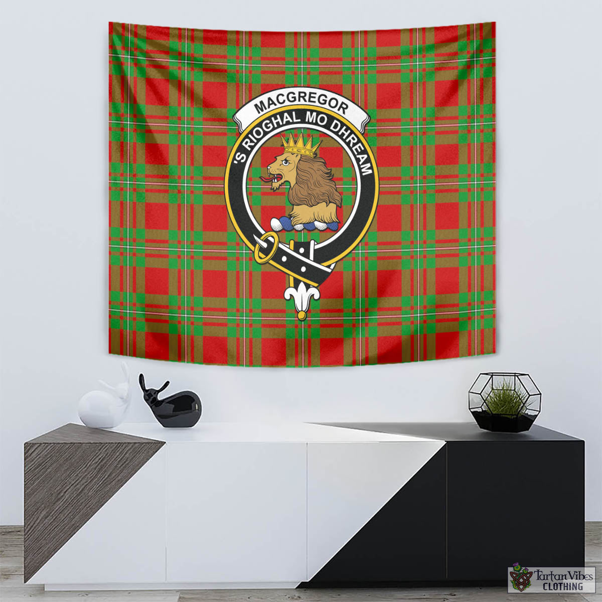 Tartan Vibes Clothing MacGregor Modern Tartan Tapestry Wall Hanging and Home Decor for Room with Family Crest