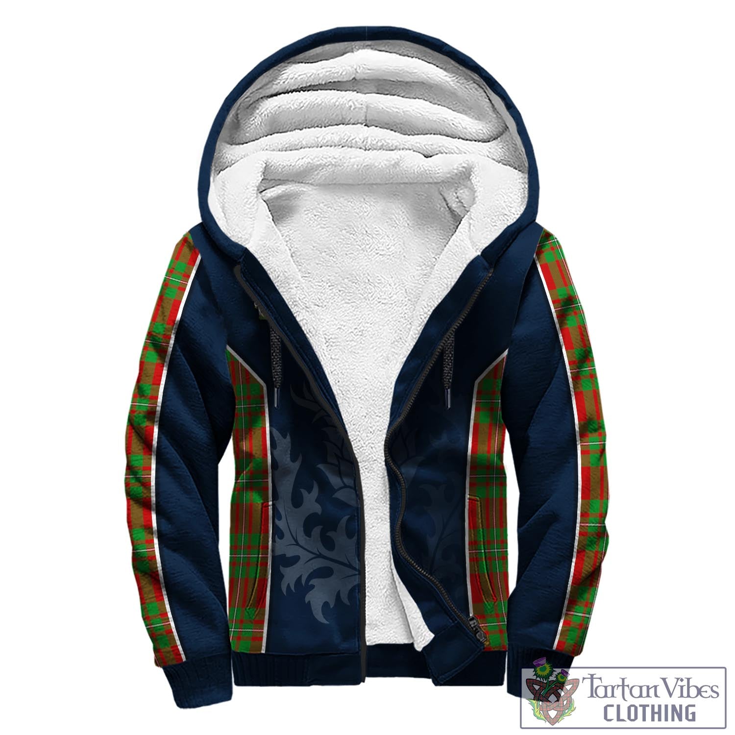 Tartan Vibes Clothing MacGregor Modern Tartan Sherpa Hoodie with Family Crest and Scottish Thistle Vibes Sport Style