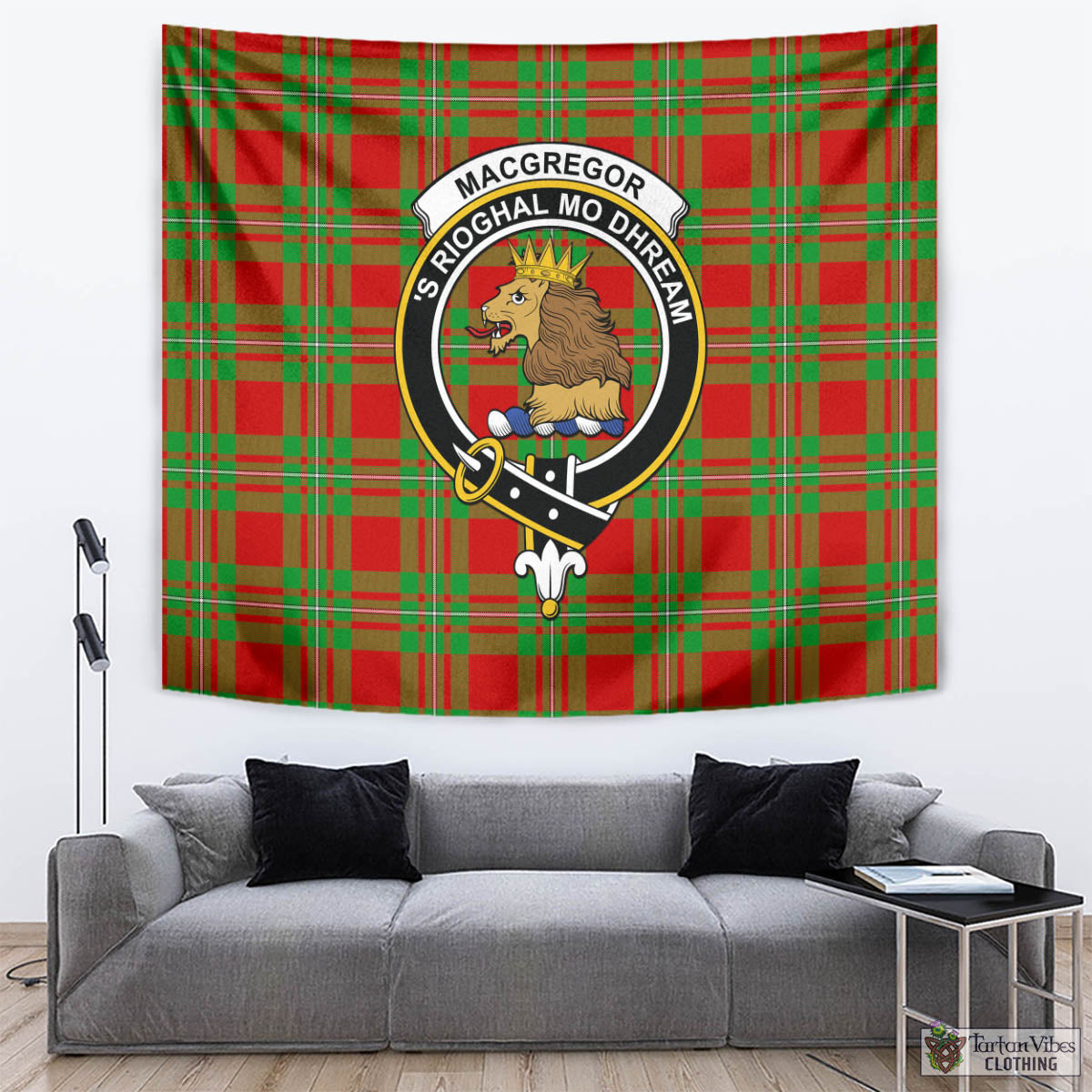 Tartan Vibes Clothing MacGregor Modern Tartan Tapestry Wall Hanging and Home Decor for Room with Family Crest