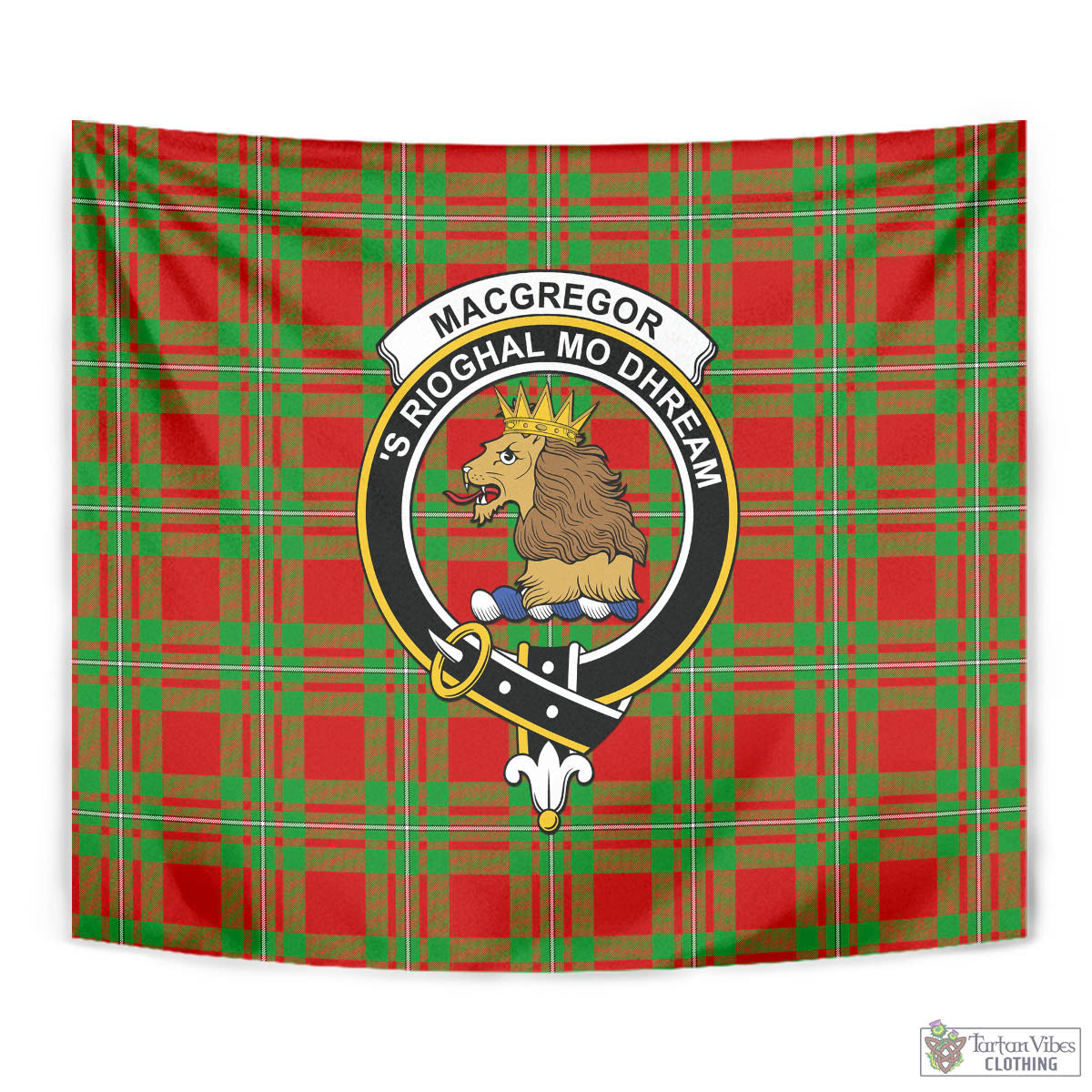 Tartan Vibes Clothing MacGregor Modern Tartan Tapestry Wall Hanging and Home Decor for Room with Family Crest