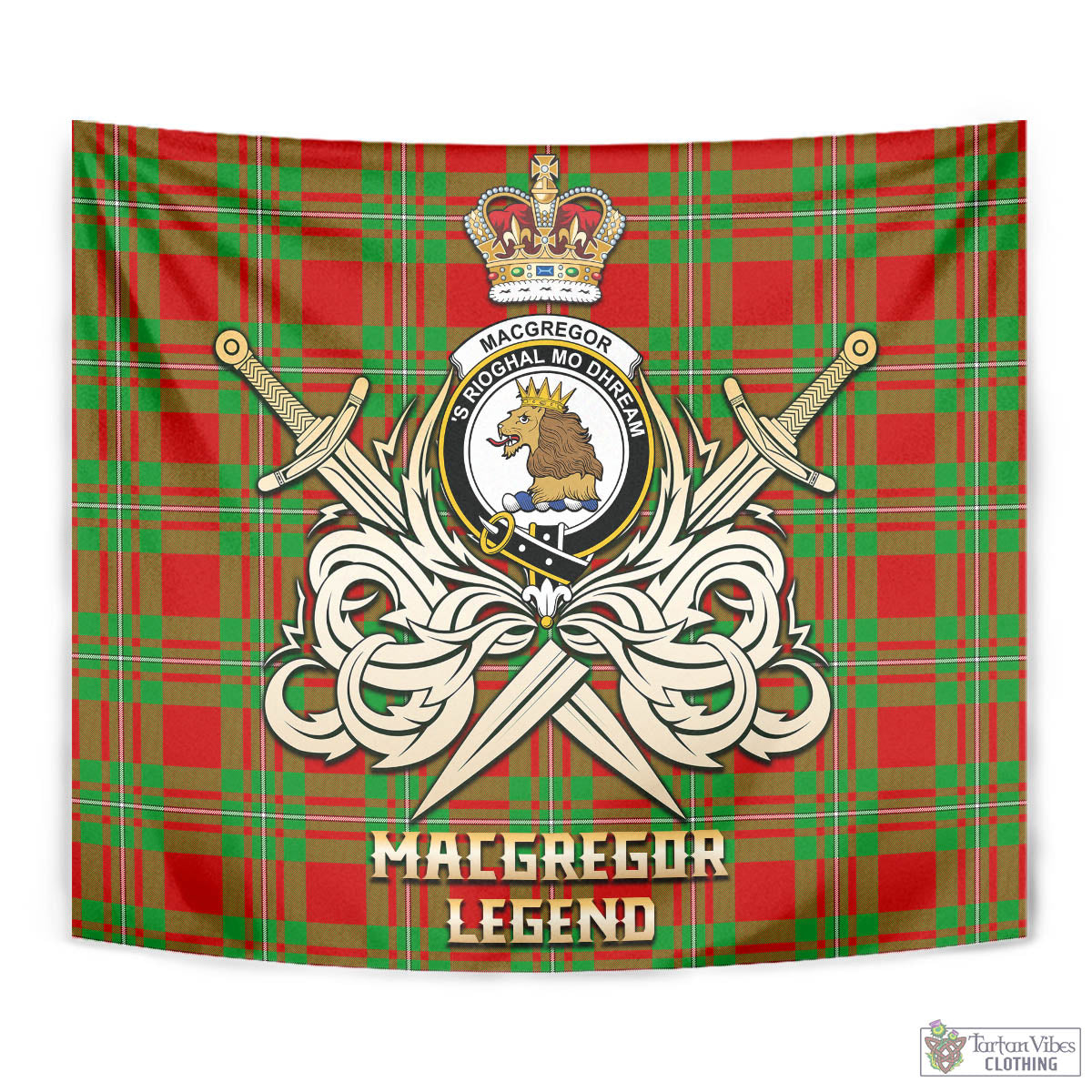 Tartan Vibes Clothing MacGregor Modern Tartan Tapestry with Clan Crest and the Golden Sword of Courageous Legacy