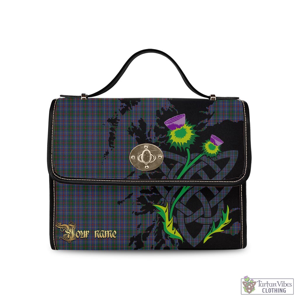 MacHardy (McHardy) Tartan Waterproof Canvas Bag with Scotland Map and Thistle Celtic Accents Black Leather Strap One Size 10.5*20*27cm - Tartan Vibes Clothing