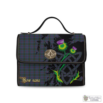 MacHardy (McHardy) Tartan Waterproof Canvas Bag with Scotland Map and Thistle Celtic Accents Black Leather Strap One Size 10.5*20*27cm - Tartan Vibes Clothing