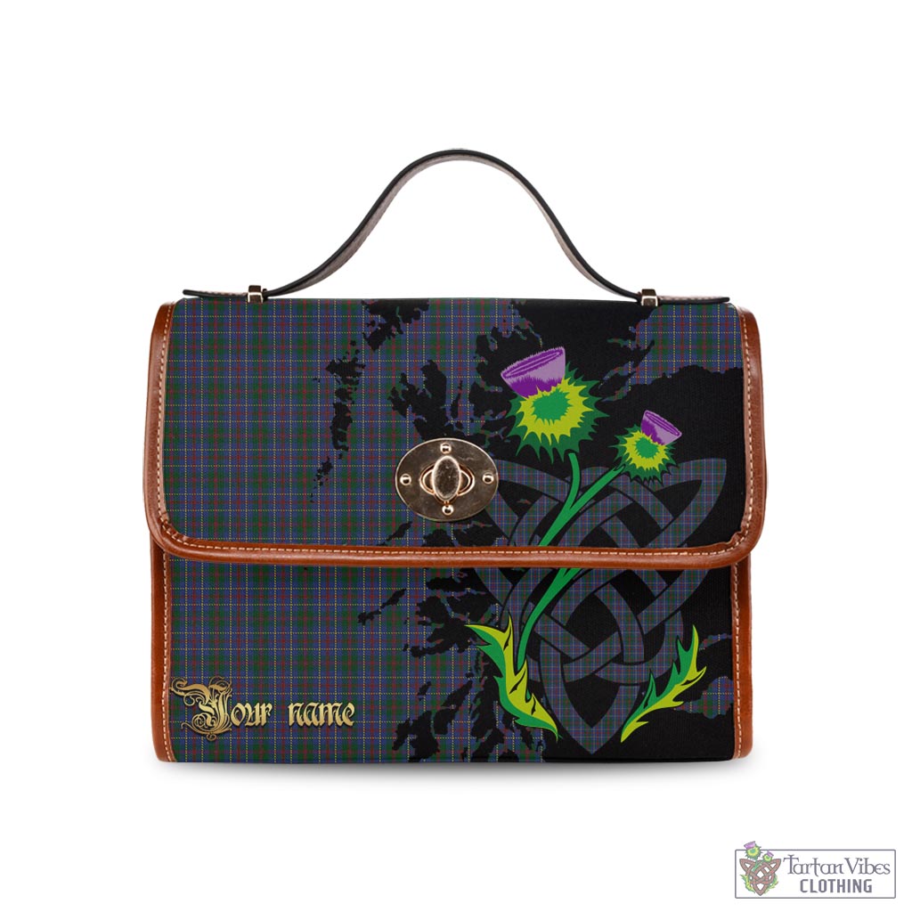 MacHardy (McHardy) Tartan Waterproof Canvas Bag with Scotland Map and Thistle Celtic Accents Brown Leather Strap One Size 10.5*20*27cm - Tartan Vibes Clothing