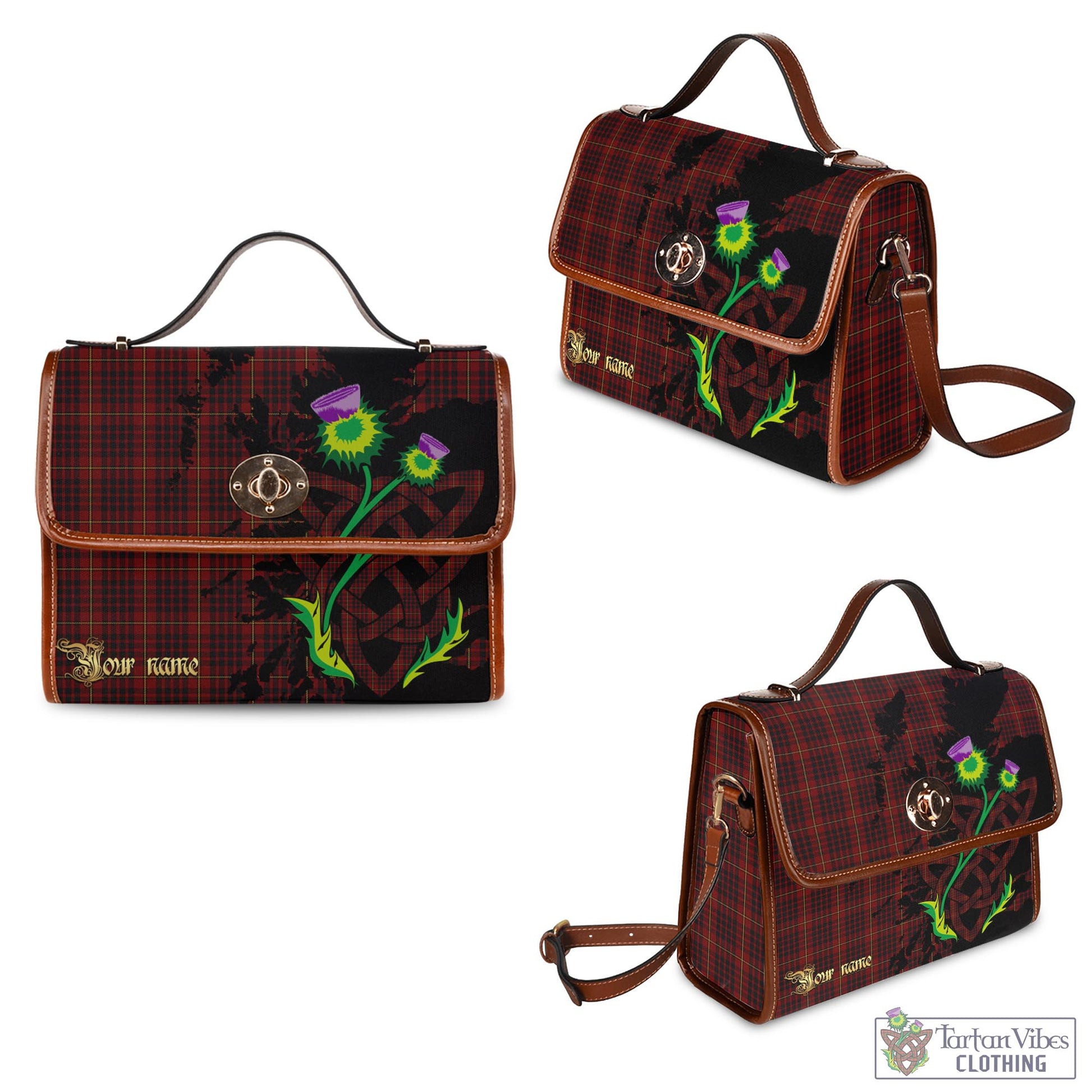 Tartan Vibes Clothing MacIan Tartan Waterproof Canvas Bag with Scotland Map and Thistle Celtic Accents